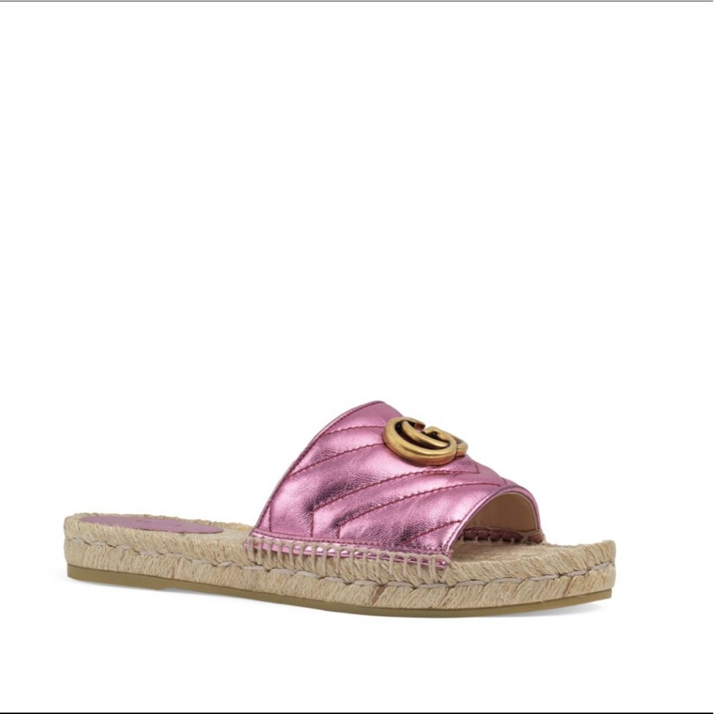 💞GUCCI metallic espadrille slides $590 - Picture 2 of 8